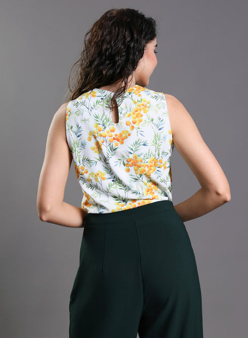 Sleeveless Yellow Floral Printed Top