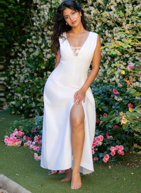 Off White Buttoned Down Cotton Dress