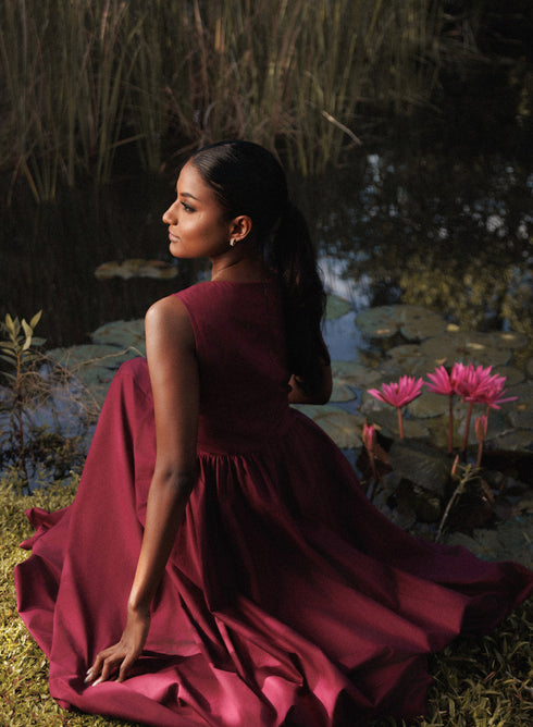 Burgundy Halter Neck Peek A Boo Dress