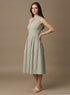 Khaki Front Open Side Gathered Dress