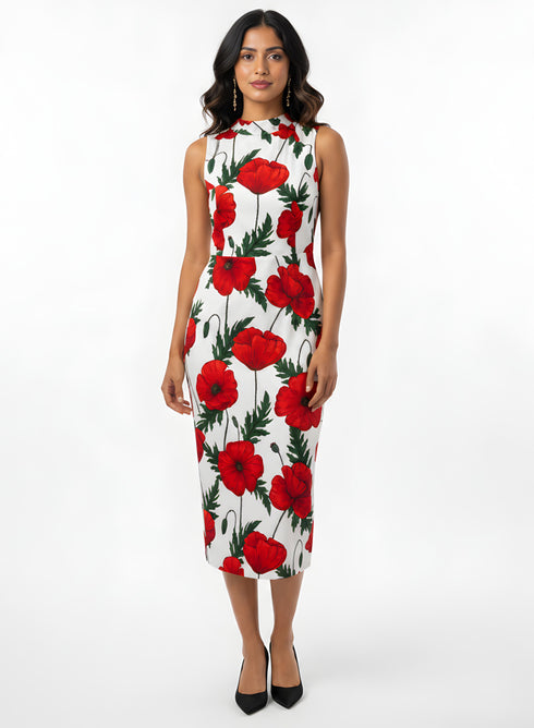 Red Floral Printed Shift Dress