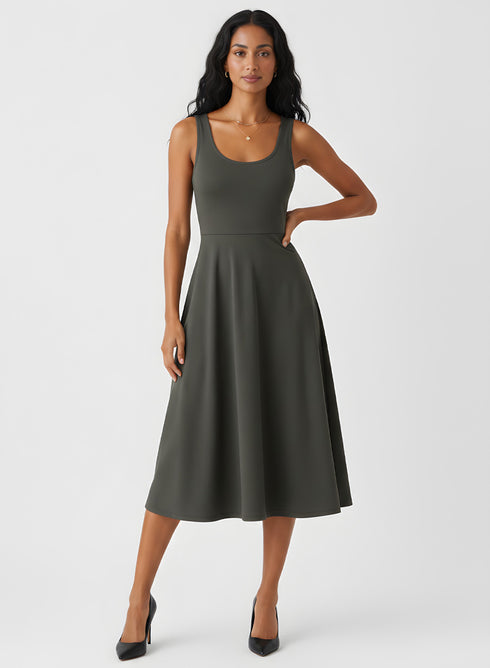Deep Round Neck Ballerina Style Dress