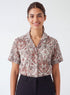Printed Lapel Collar Half Sleeve Top