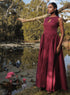Burgundy Halter Neck Peek A Boo Dress
