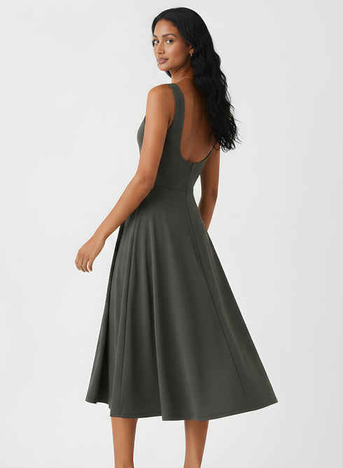 Deep Round Neck Ballerina Style Dress