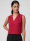 Red Sleeveless Shoulder Pleated Chiffon Top