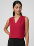 Red Sleeveless Shoulder Pleated Chiffon Top