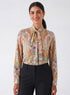 Printed Neck Tie Long Sleeve Top