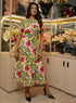 Pink Floral Printed Flared Chiffon Dress