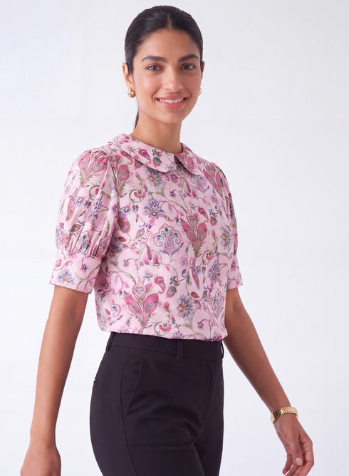 Peter Pan Collar Pink Printed Top