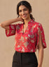 Red Printed Cold Shoulder Chiffon Top