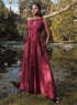 Burgundy Halter Neck Peek A Boo Dress