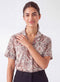 Printed Lapel Collar Half Sleeve Top