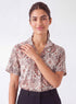 Printed Lapel Collar Half Sleeve Top