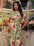 Pink Floral Printed Flared Chiffon Dress