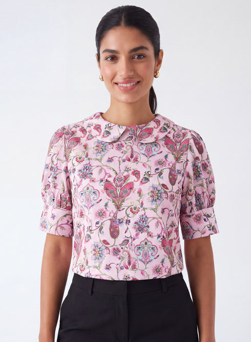 Peter Pan Collar Pink Printed Top