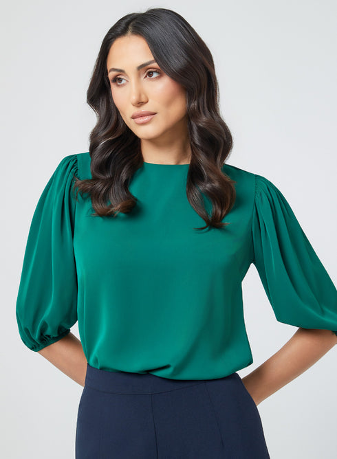 Round Neck Half Sleeve Green Top