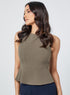 Line Detailed Peplum Brown Top