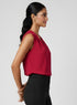 Red Sleeveless Shoulder Pleated Chiffon Top