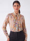 Printed Neck Tie Long Sleeve Top