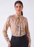 Printed Neck Tie Long Sleeve Top