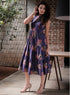 Purple Printed Sleeveless Tiered Dress