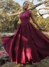 Burgundy Halter Neck Peek A Boo Dress