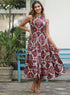 Sleeveless Three Tiered Red Printed Dress
