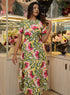 Pink Floral Printed Flared Chiffon Dress
