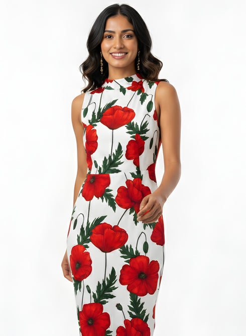 Red Floral Printed Shift Dress