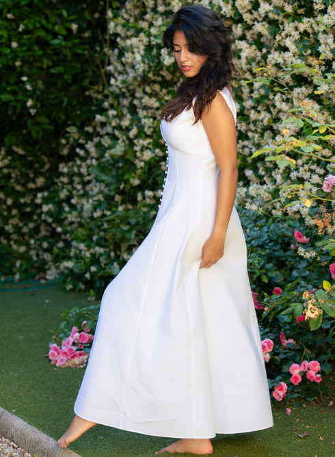 Off White Buttoned Down Cotton Dress