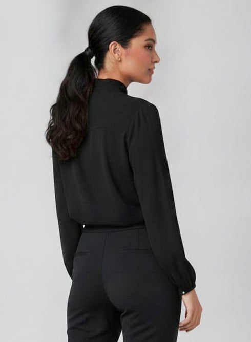 Black Bow Long Sleeve Chiffon Top