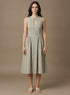 Khaki Front Open Side Gathered Dress