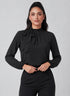 Black Bow Long Sleeve Chiffon Top
