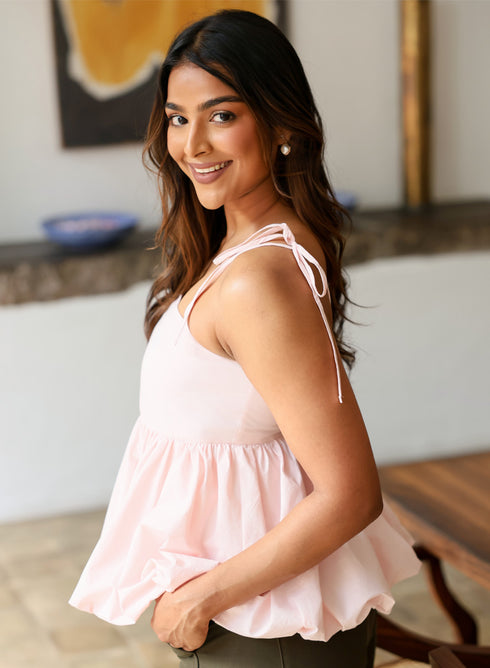 Strappy Balloon Peplum Pink