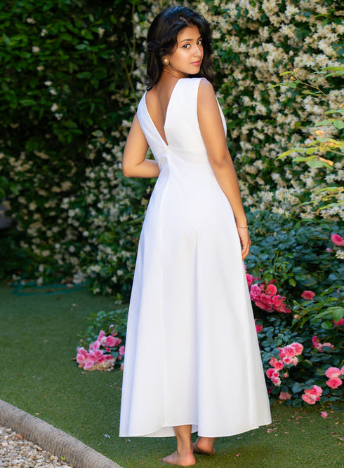 Off White Buttoned Down Cotton Dress