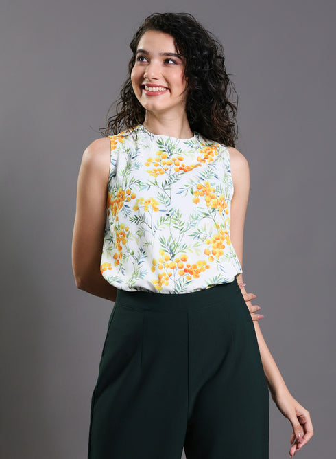 Sleeveless Yellow Floral Printed Top