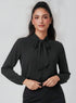 Black Bow Long Sleeve Chiffon Top