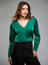 Satin Deep VNeck Dark green Top