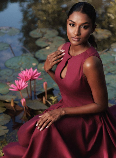Burgundy Halter Neck Peek A Boo Dress