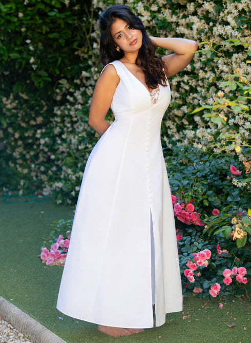 Off White Buttoned Down Cotton Dress