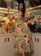 Pink Floral Printed Flared Chiffon Dress