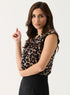 V Neck Leopard Printed Front Button Top