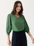Fern-Green V Neck Long Chiffon Top