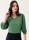 Fern-Green V Neck Long Chiffon Top