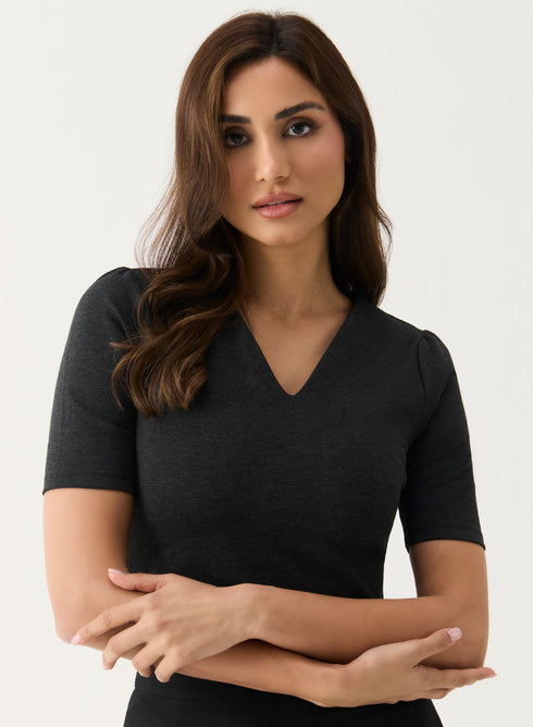 Curve Vneck Marl Grey Top