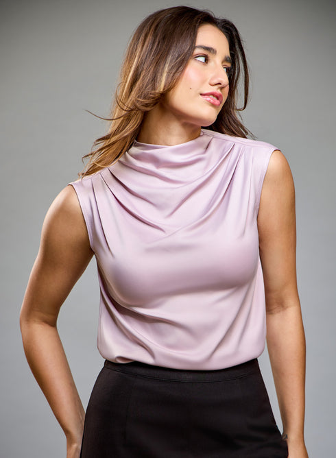 Sleeveless Pleated Shoulder Rosegold Top