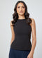 Straight Neck Sleeveless Black Top