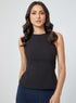 Straight Neck Sleeveless Black Top