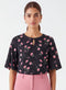 Black Floral Sleeve Flared Printed Top